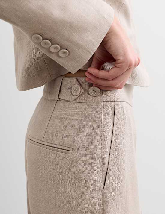 Pure Linen Pleat Front Straight Leg Trousers