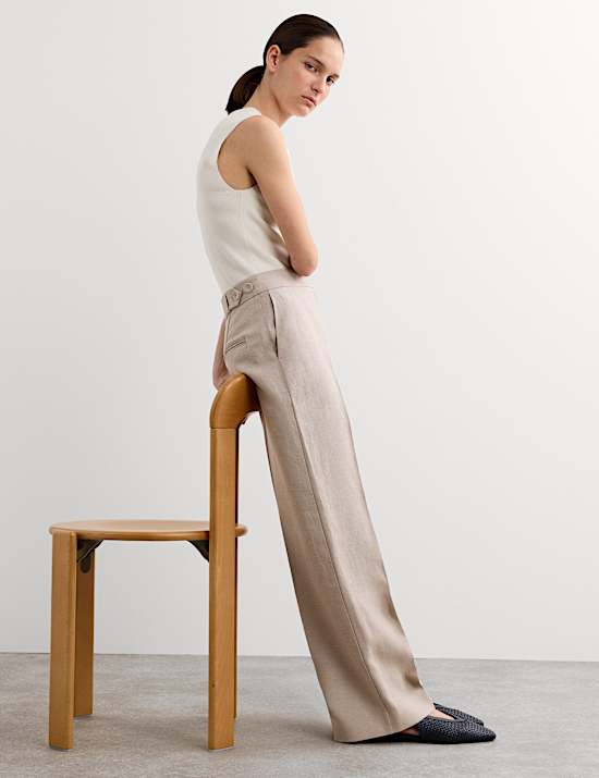 Pure Linen Pleat Front Straight Leg Trousers