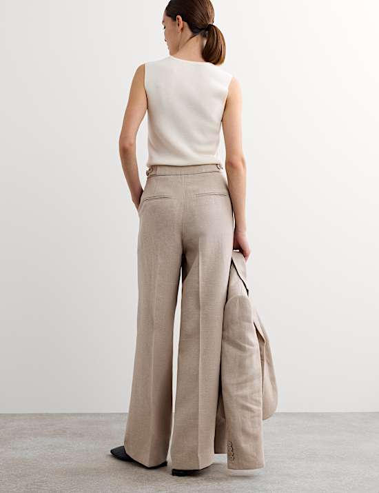 Pure Linen Pleat Front Straight Leg Trousers