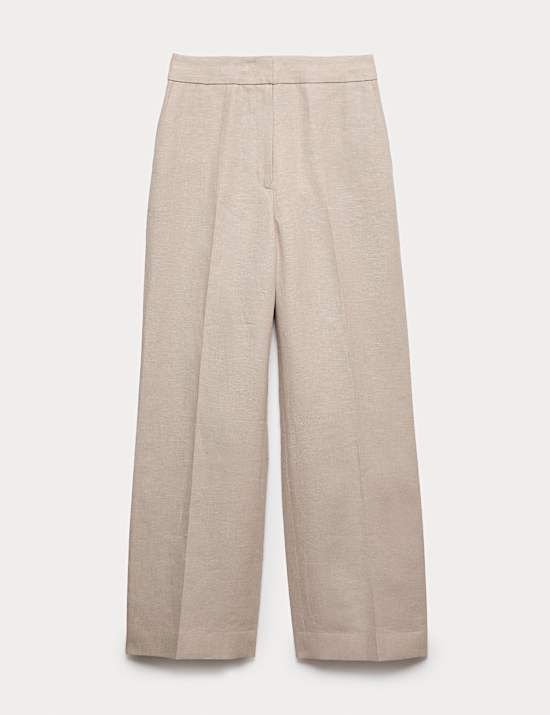 Pure Linen Pleat Front Straight Leg Trousers