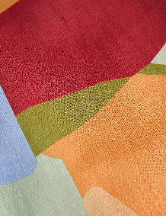 Linen Rich Printed Wide Leg Trousers