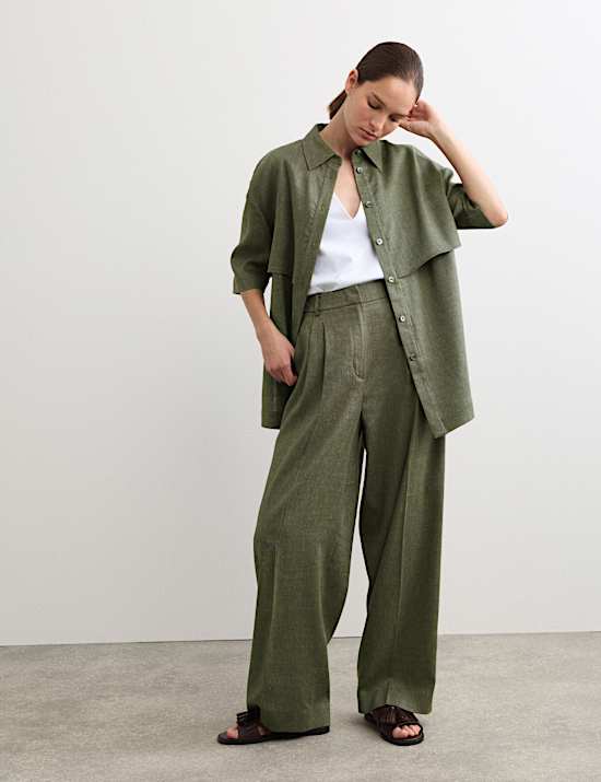 Linen Rich Wide Leg Trousers with Wool