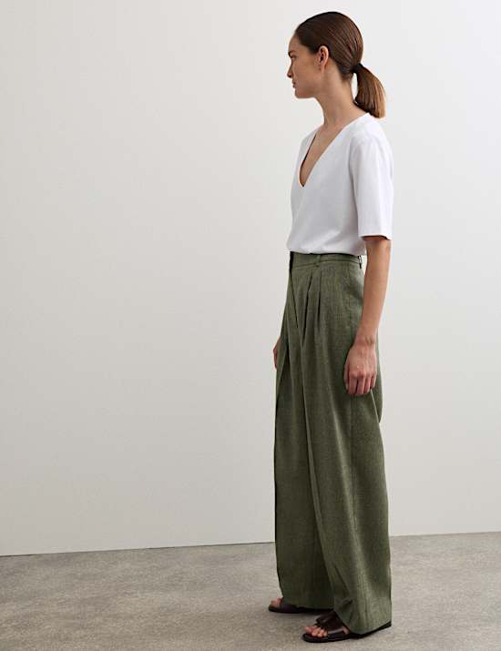 Linen Rich Wide Leg Trousers with Wool