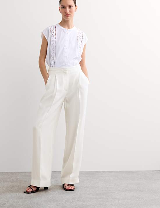 Pleat Front Wide Leg Trousers