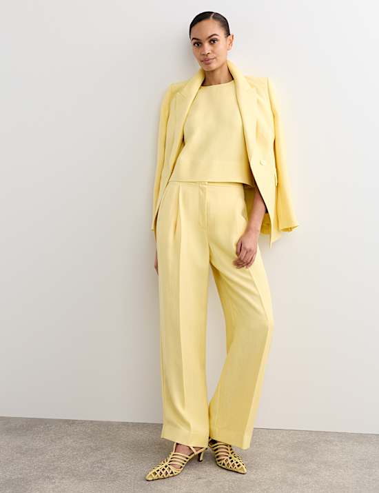 Pleat Front Wide Leg Trousers