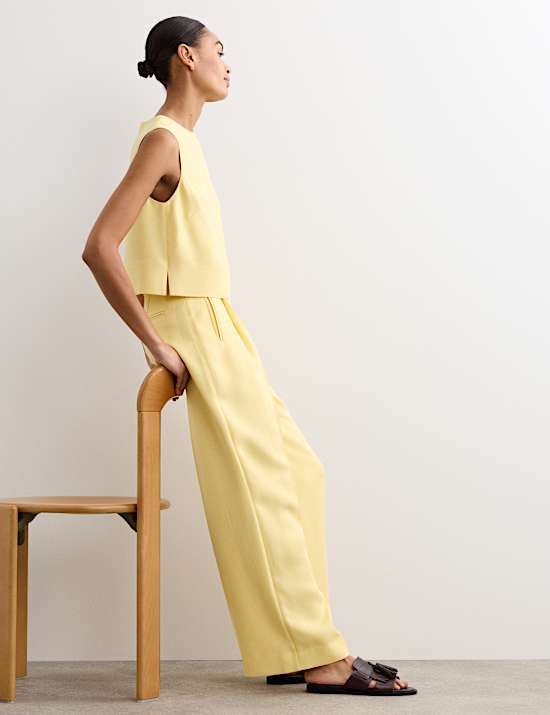 Pleat Front Wide Leg Trousers