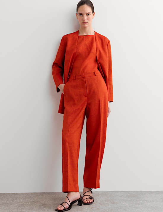 Pantalon coupe fusel&eacute;e en lin avec laine