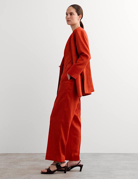 Pantalon coupe fusel&eacute;e en lin avec laine