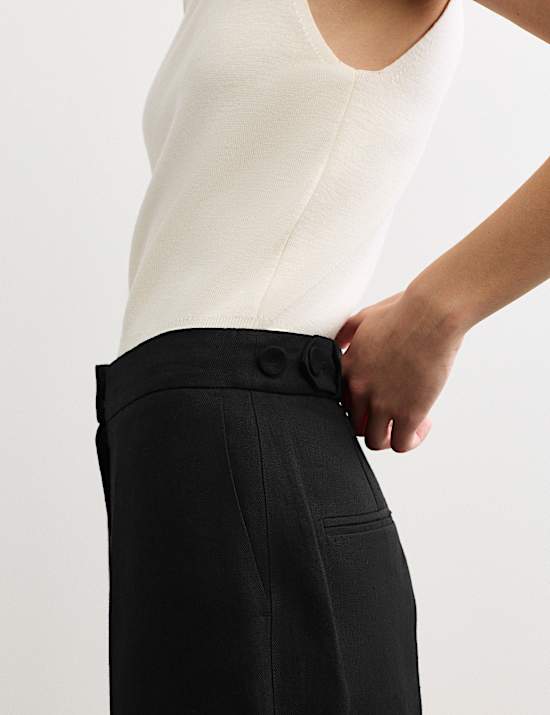 Linen Adjustable Waist Straight Leg Trousers