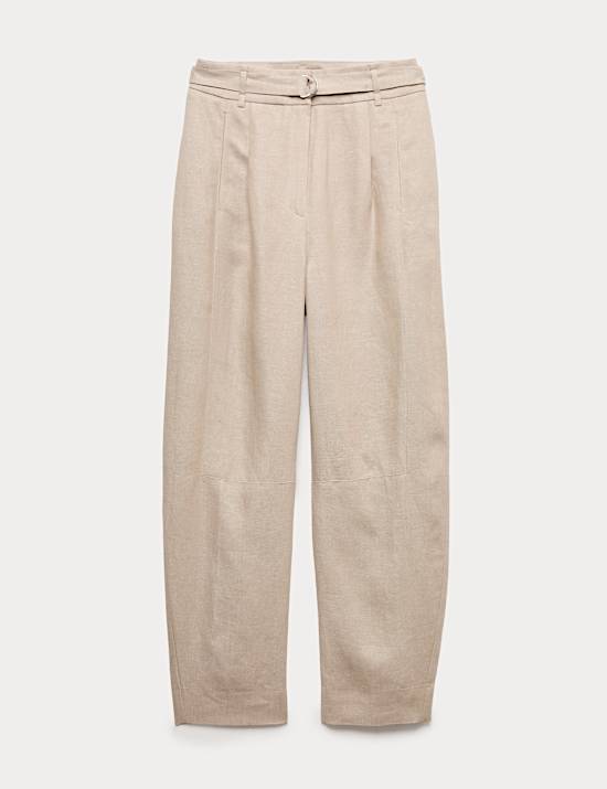 Pantalon coupe barrel 100 % lin &agrave; ceinture
