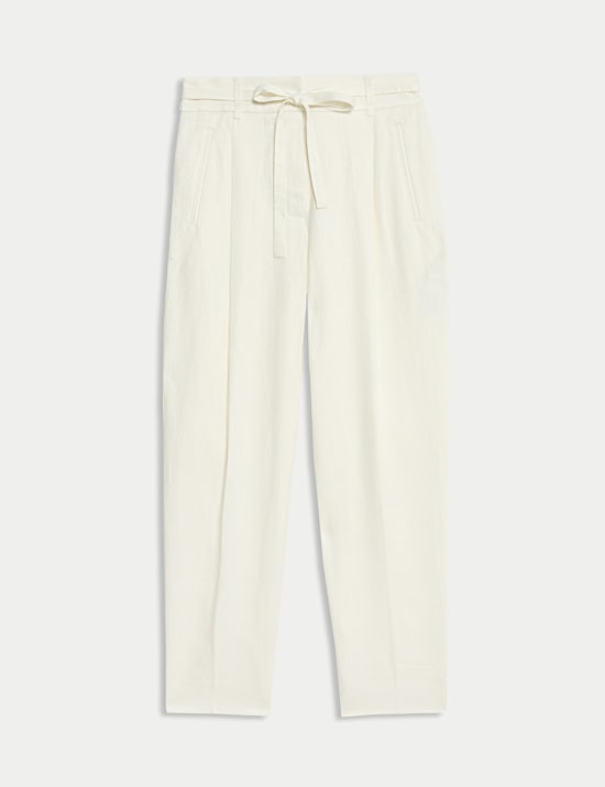 Παντελόνι με μπροστινή πιέτα και μπατζάκια που στενεύουν προς τα κάτω από 100% λινό