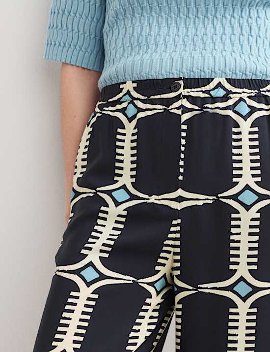 Pantalon coupe large 100 % soie &agrave; imprim&eacute; g&eacute;om&eacute;trique