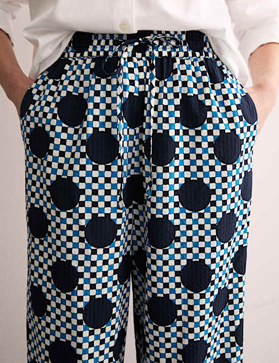 Broek van katoenmix met wijde pijpen en Ginham-stippen