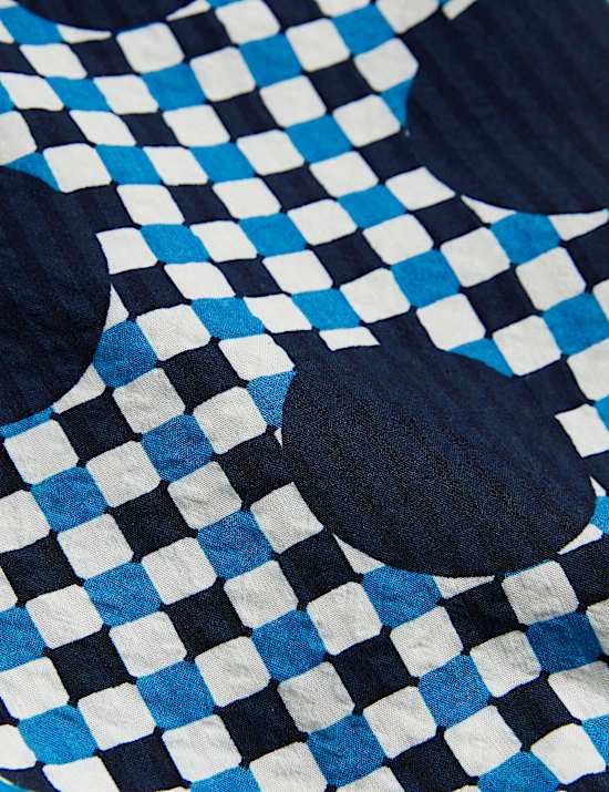 Broek van katoenmix met wijde pijpen en Ginham-stippen