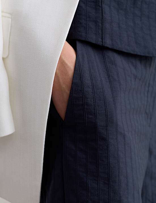 Puur katoenen seersucker-broek met wijde pijpen
