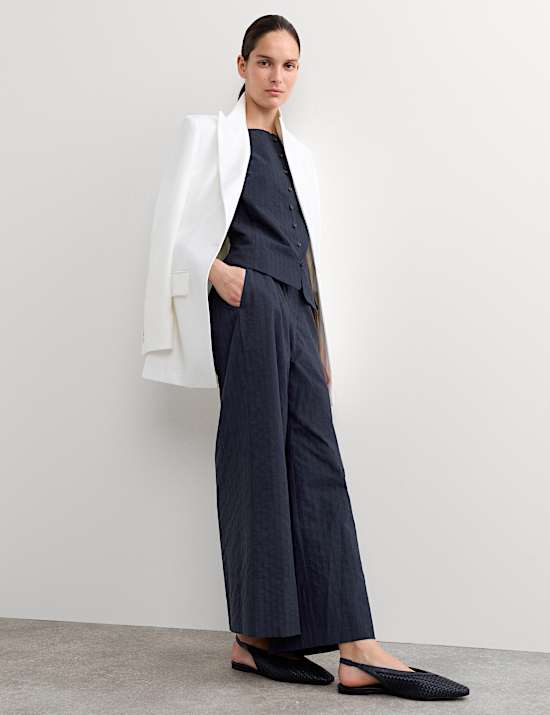 Puur katoenen seersucker-broek met wijde pijpen