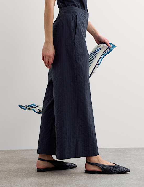 Puur katoenen seersucker-broek met wijde pijpen