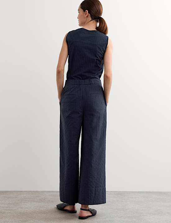 Puur katoenen seersucker-broek met wijde pijpen