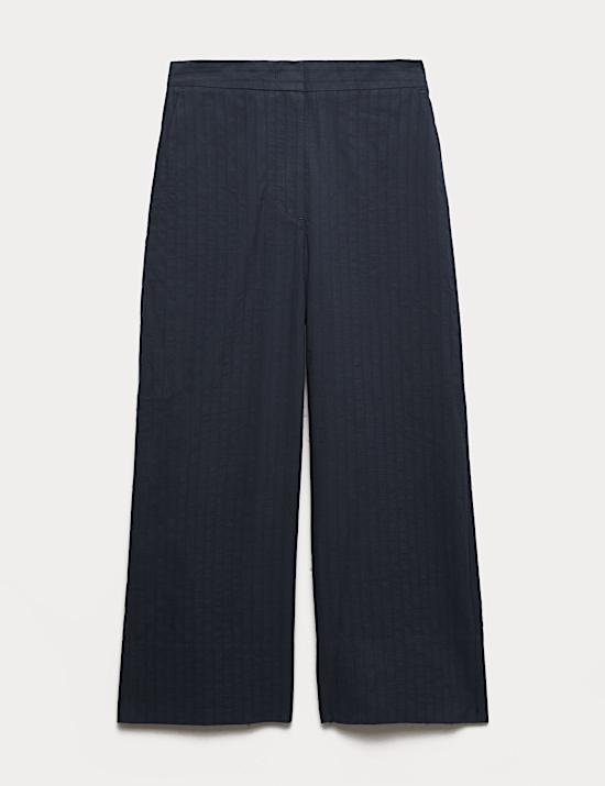 Puur katoenen seersucker-broek met wijde pijpen