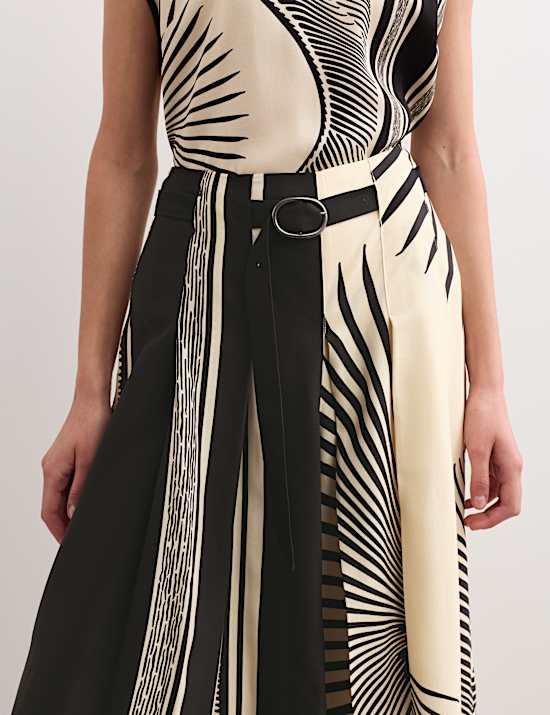 Fan Print Belted Wide Leg Culottes