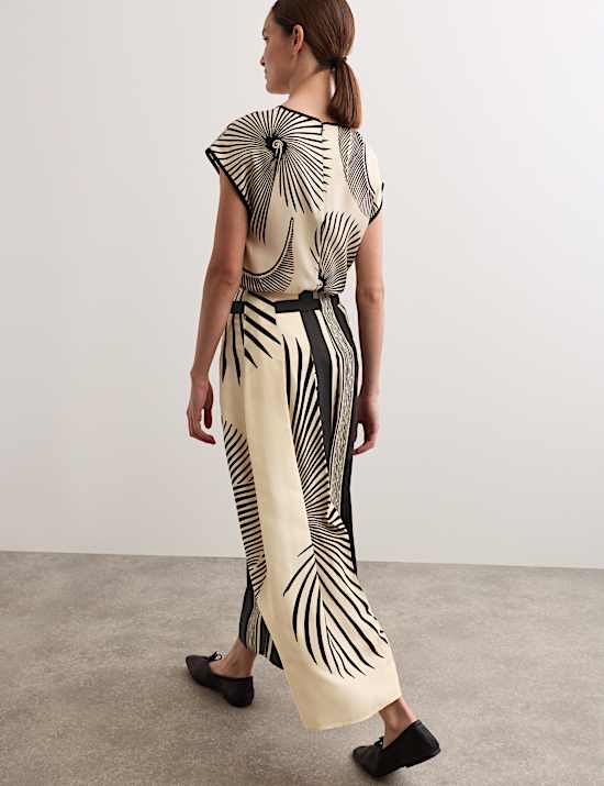 Fan Print Belted Wide Leg Culottes