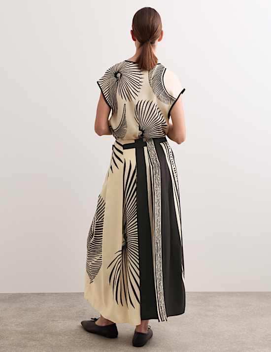 Fan Print Belted Wide Leg Culottes