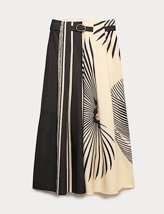 Fan Print Belted Wide Leg Culottes