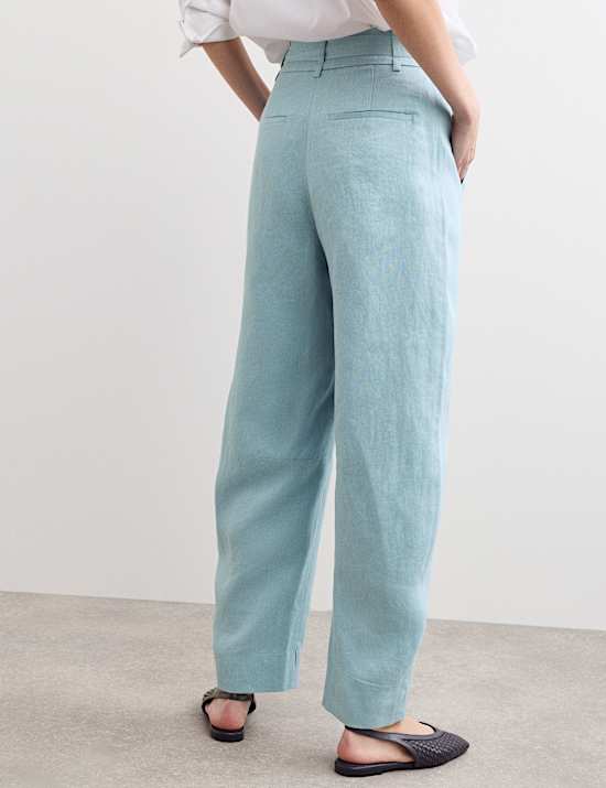 Broek van katoen en linnen met ballonpijpen en riem