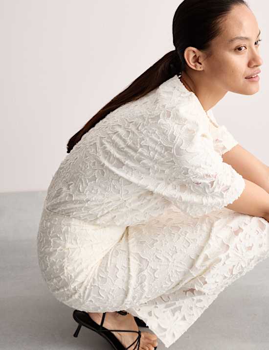 Cotton Rich Organza Jacquard Midi Column Skirt