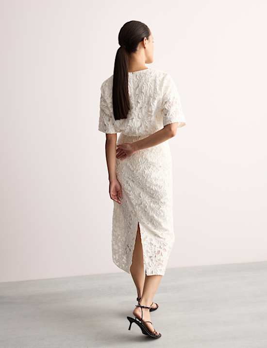 Cotton Rich Organza Jacquard Midi Column Skirt