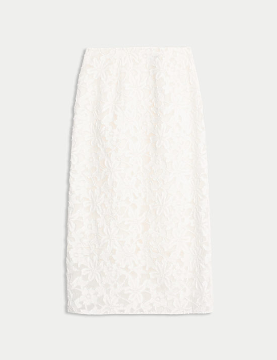Cotton Rich Organza Jacquard Midi Column Skirt