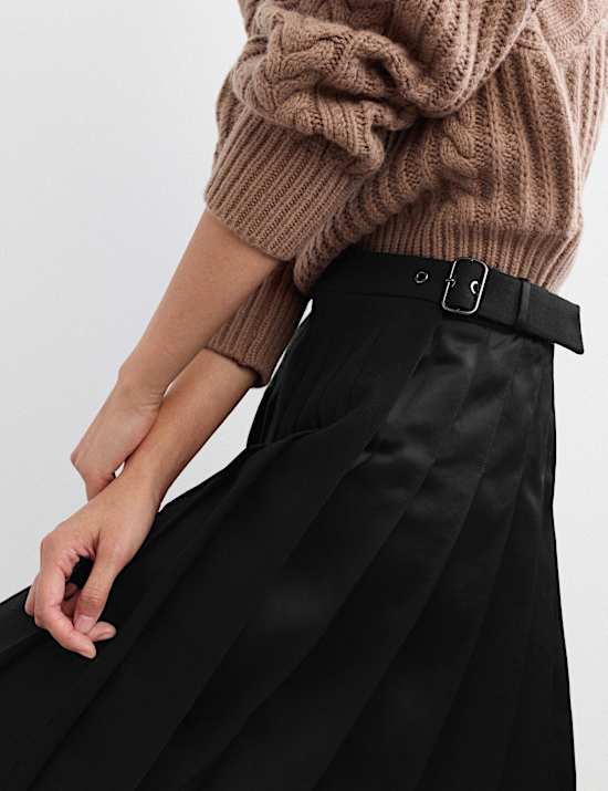 Wool Blend Pleated Mini Wrap Skirt