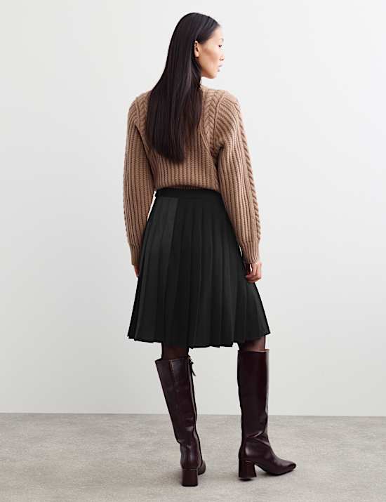 Wool Blend Pleated Mini Wrap Skirt