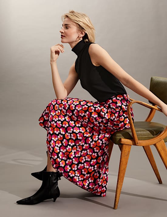 Pure Silk Floral Midi Slip Skirt