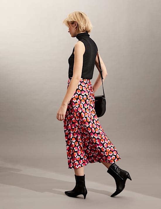 Pure Silk Floral Midi Slip Skirt