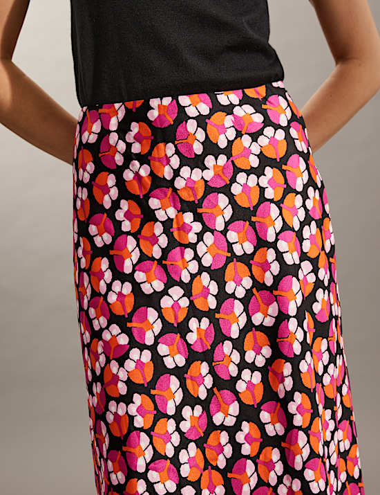 Pure Silk Floral Midi Slip Skirt