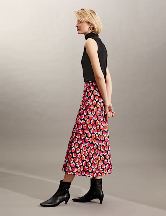 Pure Silk Floral Midi Slip Skirt