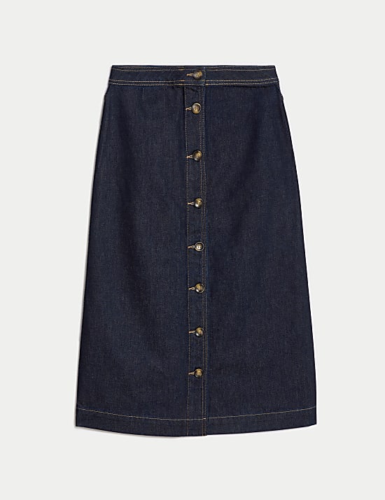 Denim Midi A-Line Skirt