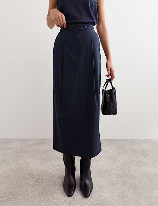 Pleated Midaxi Tailored Skirt with Wool