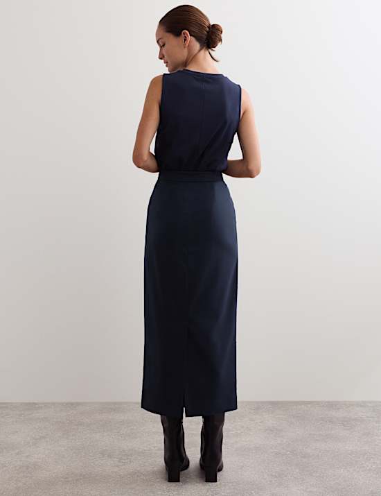 Pleated Midaxi Tailored Skirt with Wool