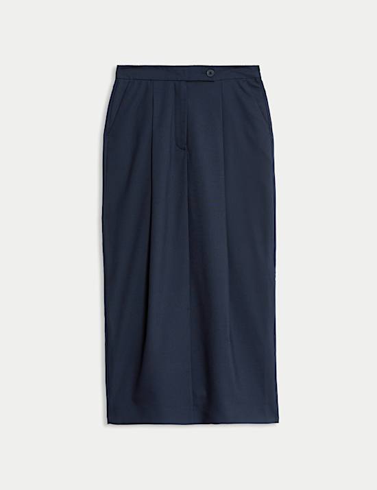 Pleated Midaxi Tailored Skirt with Wool