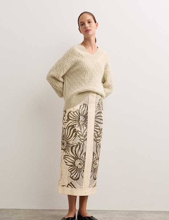 Printed Jacquard Midaxi Column Skirt