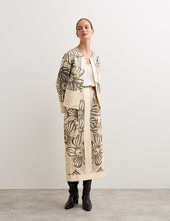 Printed Jacquard Midaxi Column Skirt