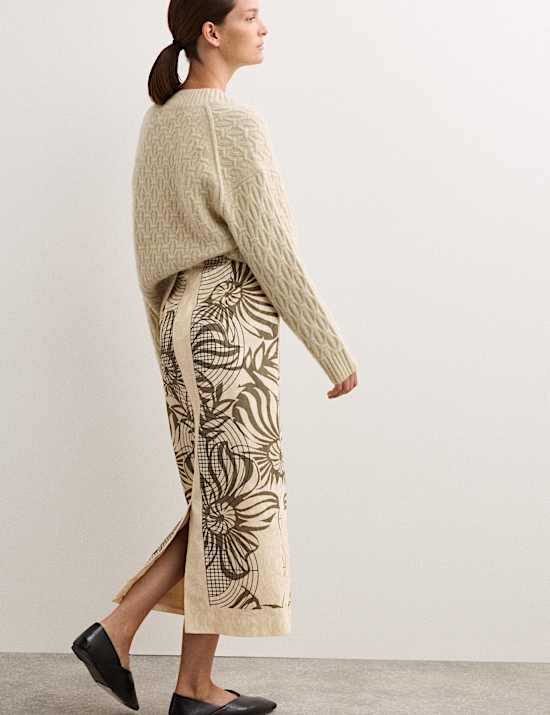 Printed Jacquard Midaxi Column Skirt