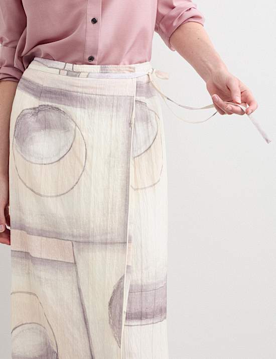Printed Midi Wrap Skirt
