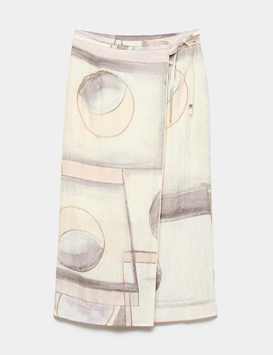 Printed Midi Wrap Skirt