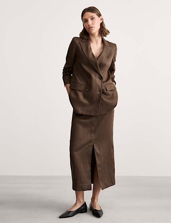 Jupe midi coupe droite 100 % lin