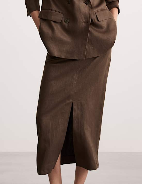 Jupe midi coupe droite 100 % lin