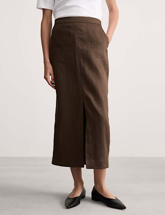 Jupe midi coupe droite 100 % lin
