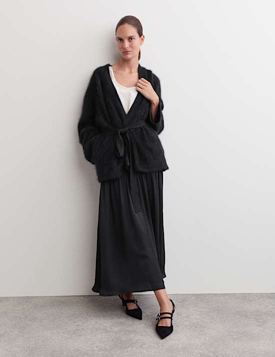 Satin Dropped Waist Maxi A-Line Skirt